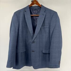 Tommy Hilfiger Classic Fit Sport Coat Mens 48R Navy Blue Plaid Blazer 2 Button